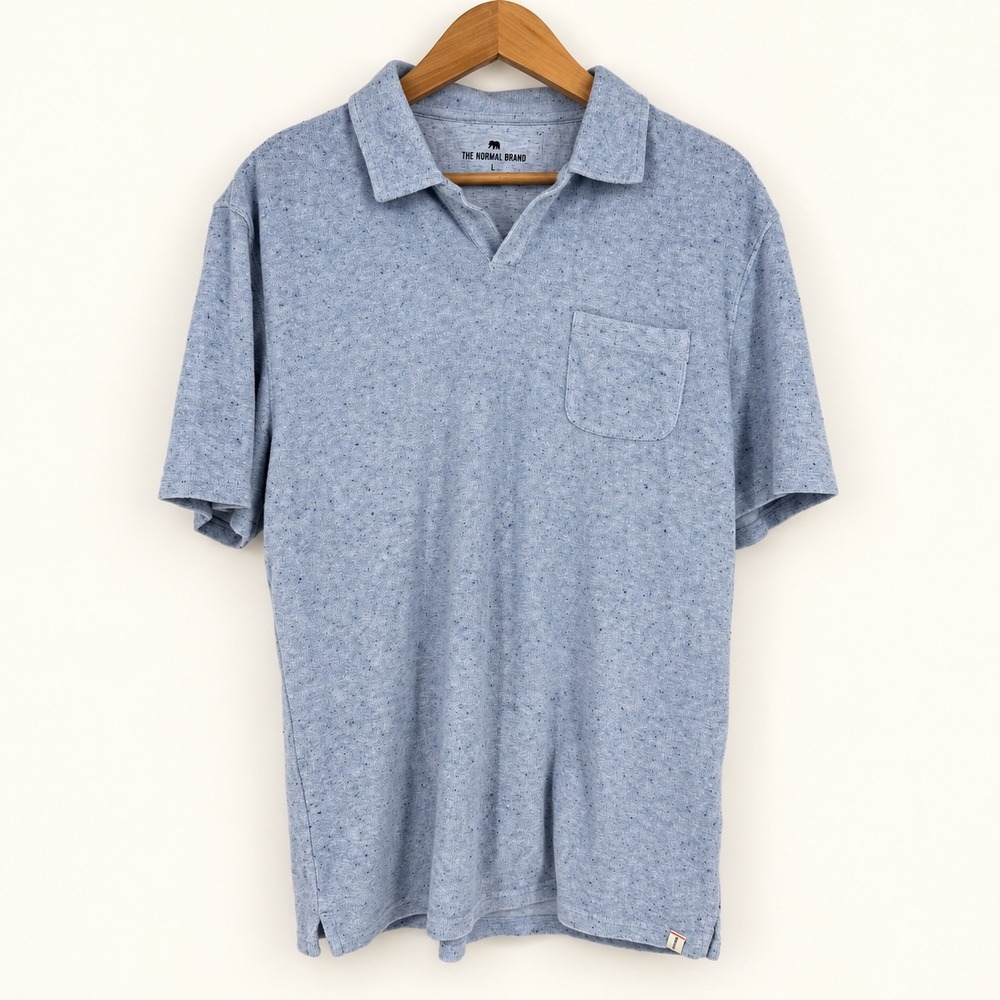 The Normal Brand Men Large Towel Terry Polo Sky Blue Pocket Coastal Resort Shirt